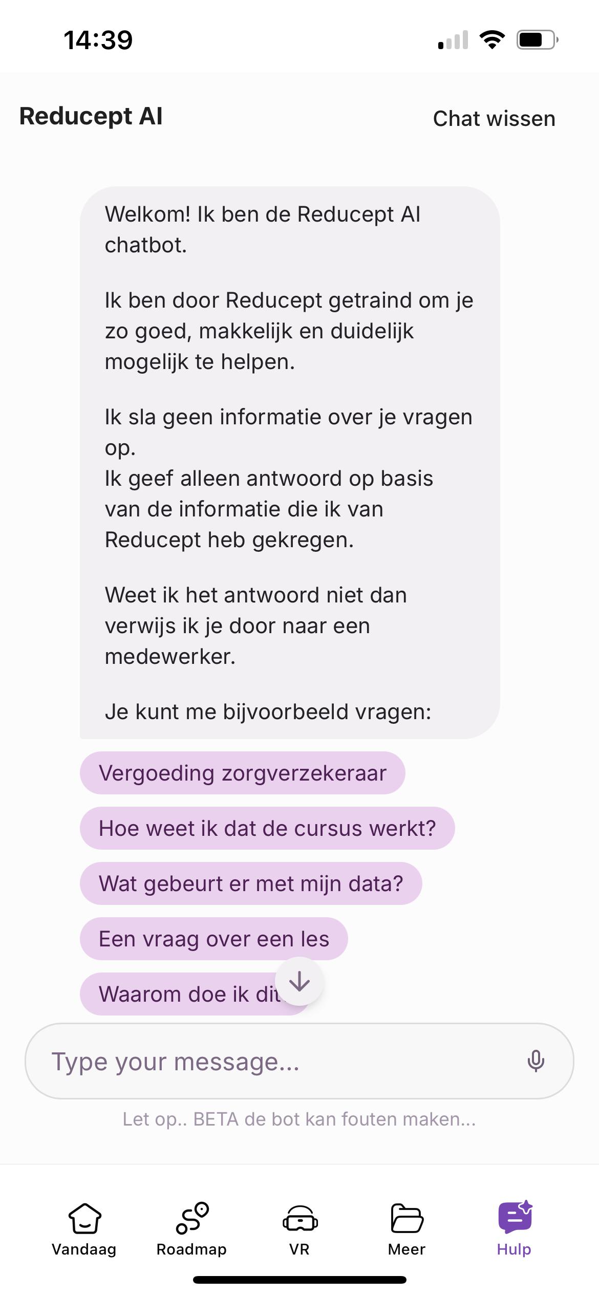 Pijnvrij app schermvoorbeeld - VR training en educatie modules